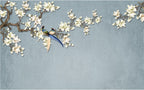 Magnolia Branch Birds Wallpaper : Blue Textured Floral Mural - View 2