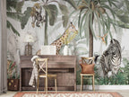 Giraffe Zebra Safari Wallpaper : Watercolor Jungle Mural