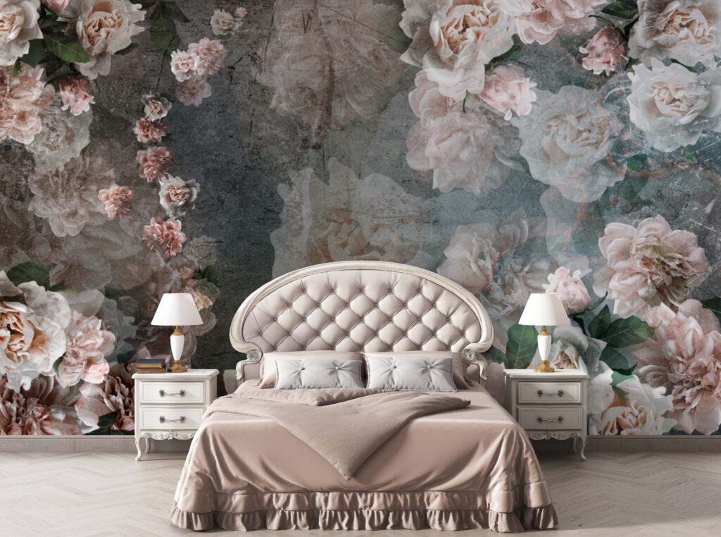 Distressed Rose Wallpaper : Faded Vintage Peony Wall Mural