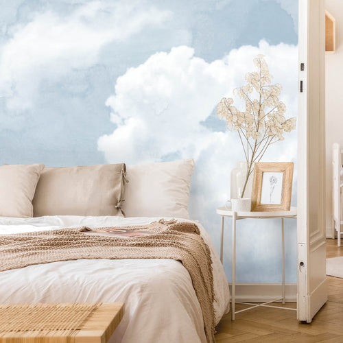 Light Blue Sky Wallpaper : Soft Watercolor Clouds Kids Mural