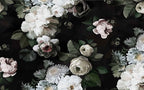 Dark White Rose Wallpaper : Moody Floral on Black Mural - View 2
