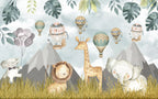 Hot Air Balloon Safari Wallpaper : Cute Animal Kids Mural - View 2