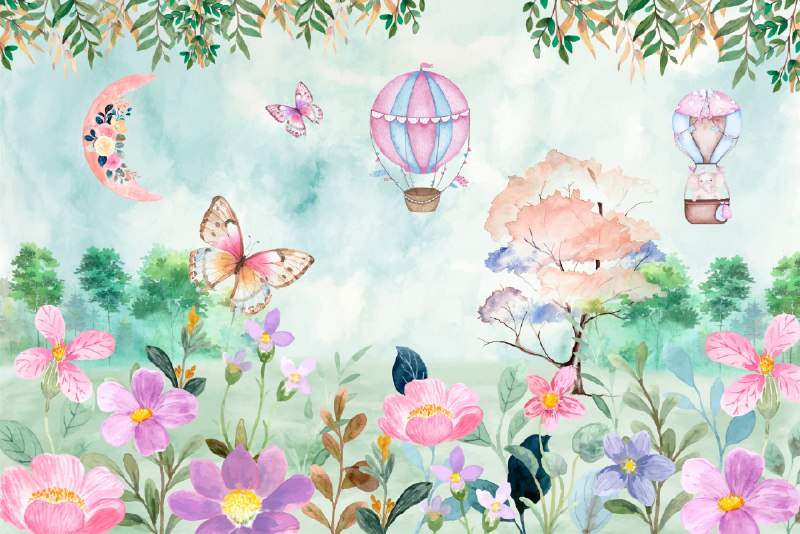 Balloon Elephant Wallpaper : Watercolor Butterfly Kids Mural - View 2