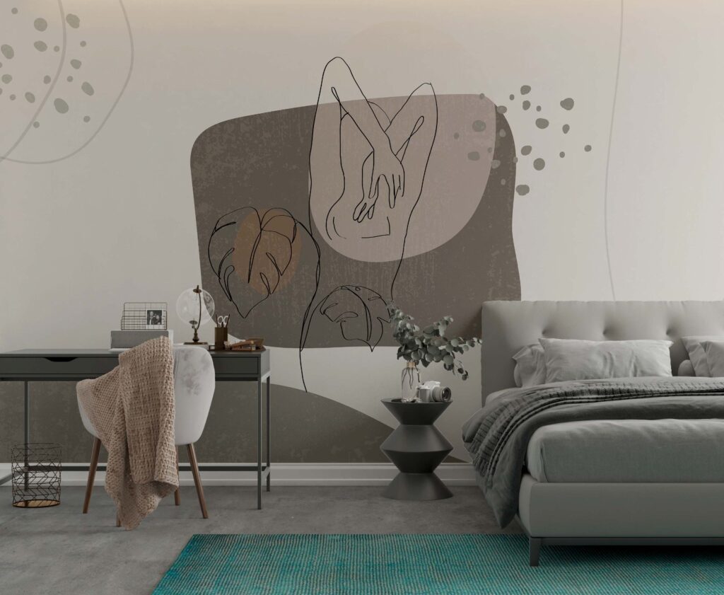 Line Art Woman Wallpaper : Earthy Abstract Figure Mural - View 3