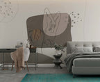 Line Art Woman Wallpaper : Earthy Abstract Figure Mural - View 3