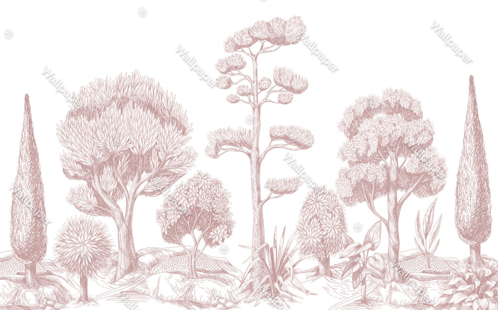 Sepia Line Forest Wallpaper : Toile Tree Sketch Mural - View 2