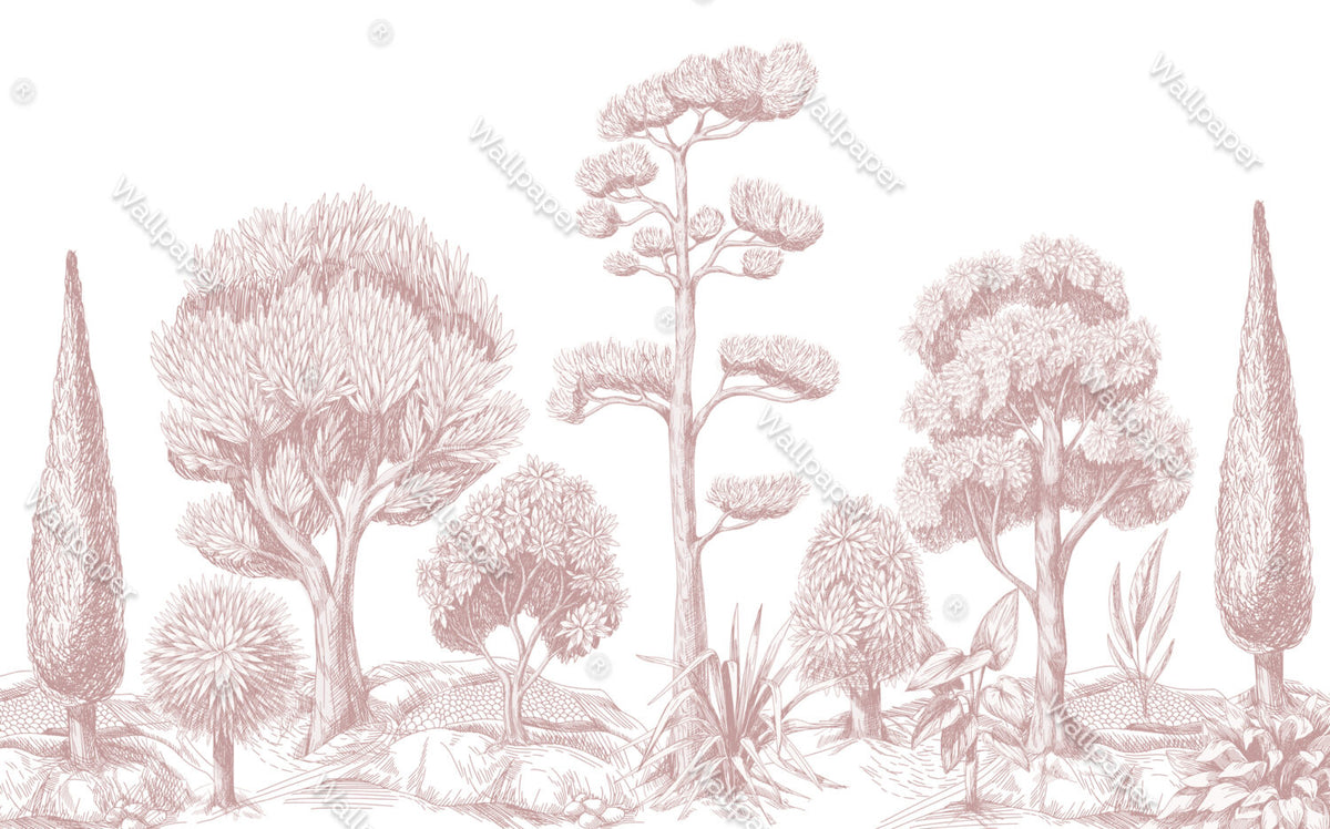 Sepia Line Forest Wallpaper : Toile Tree Sketch Mural - View 2