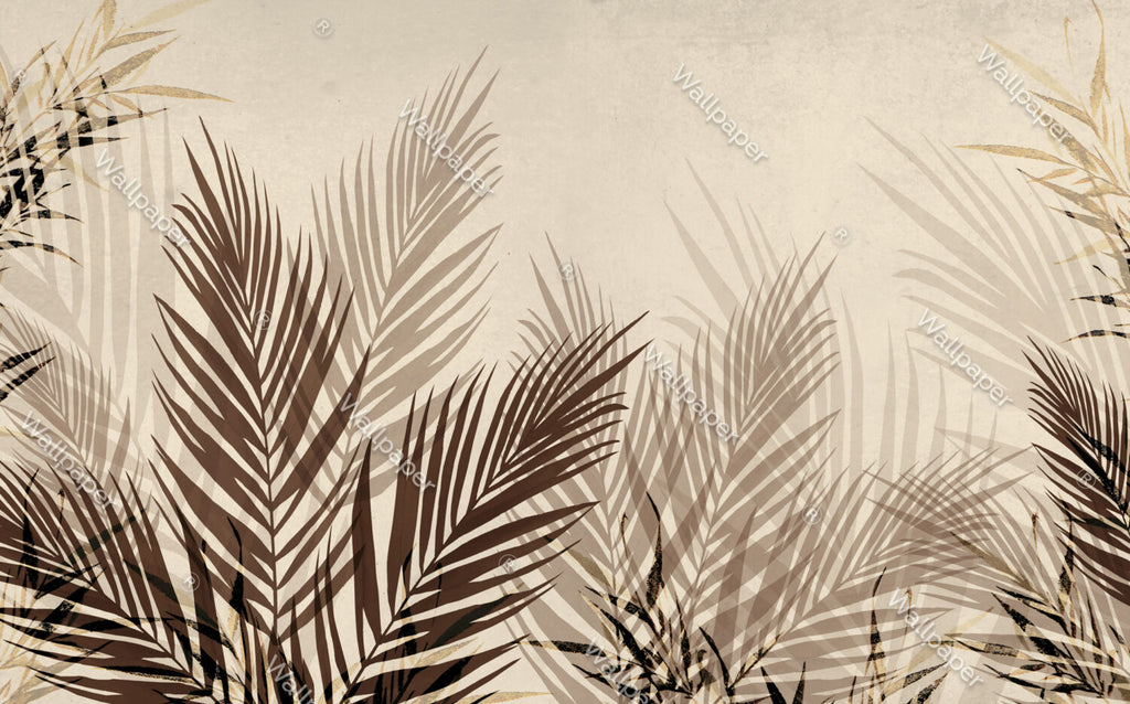 Brown Palm Leaf Wallpaper : Neutral Tropical Fronds Mural - View 2