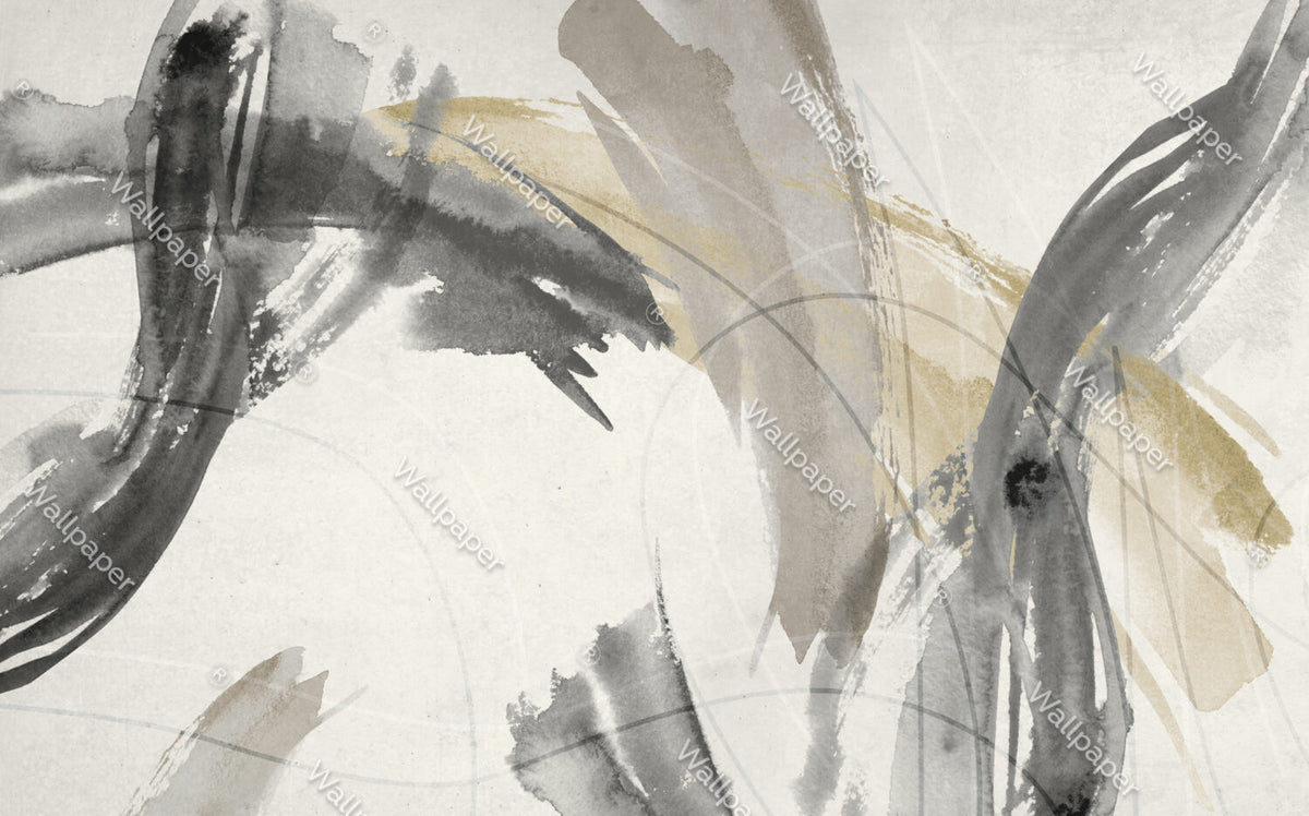 Beige Brushstroke Wallpaper : Abstract Ink Swirl Mural - View 2