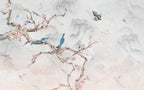 Bird On Branch Wallpaper : Blue Magpie And Blossom Mural - View 2