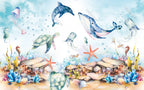 Watercolor Ocean Wallpaper : Whale And Octopus Kids Mural - View 2