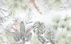 Soft Sage Monstera Wallpaper : Pastel Tropical Leaf Mural - View 2