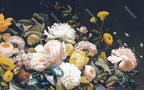 Dark Peony Wallpaper : Vintage Painted Roses And Peonies Mural - View 2