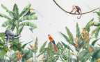 Scarlet Macaw Wallpaper : Tropical Leaves And Monkey Mural - View 2