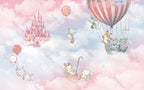 Pink Castle Sky Wallpaper : Animals in Hot Air Balloons Mural - View 2