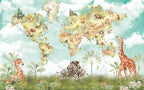 Safari World Map Wallpaper : Watercolor Animals Kids Mural - View 2