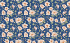 Navy Peony Wallpaper : Peach Blossoms On Blue Pattern - View 2