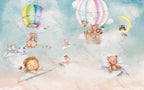 Paper Plane Animals Wallpaper : Watercolor Hot Air Balloon Nursery Mural - View 2
