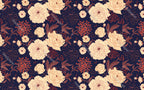 Navy Floral Wallpaper : Cream Peonies And Berries Pattern - View 2