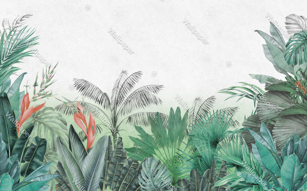 Green Palm Wallpaper : Watercolor Tropical Jungle Mural - View 2