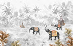 Grey Jungle Elephant Wallpaper : Misty Tropical Forest Mural - View 2