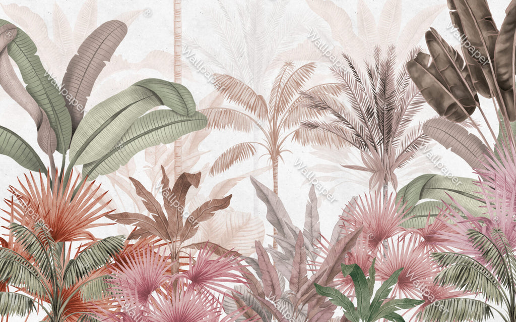 Terracotta Palm Wallpaper : Warm Tropical Jungle Mural - View 2