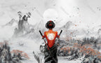 Samurai Woman Wallpaper : Red Ink Katana Art Mural - View 2