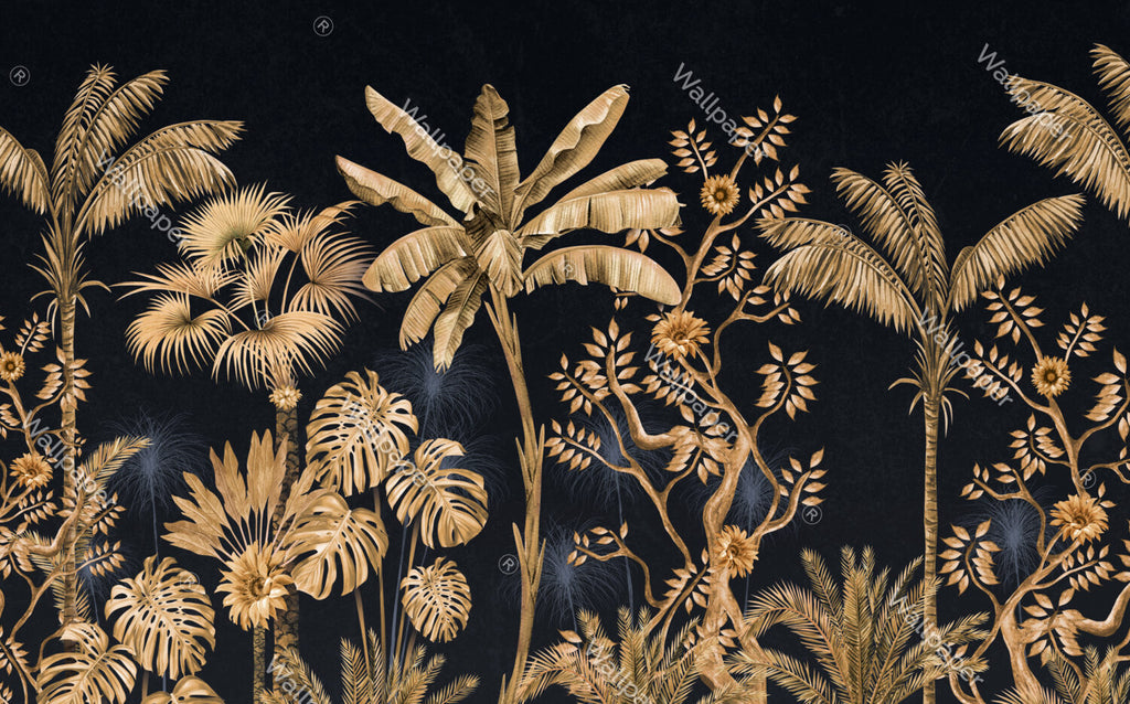 Black Gold Palm Wallpaper : Golden Tropical Jungle Mural - View 2