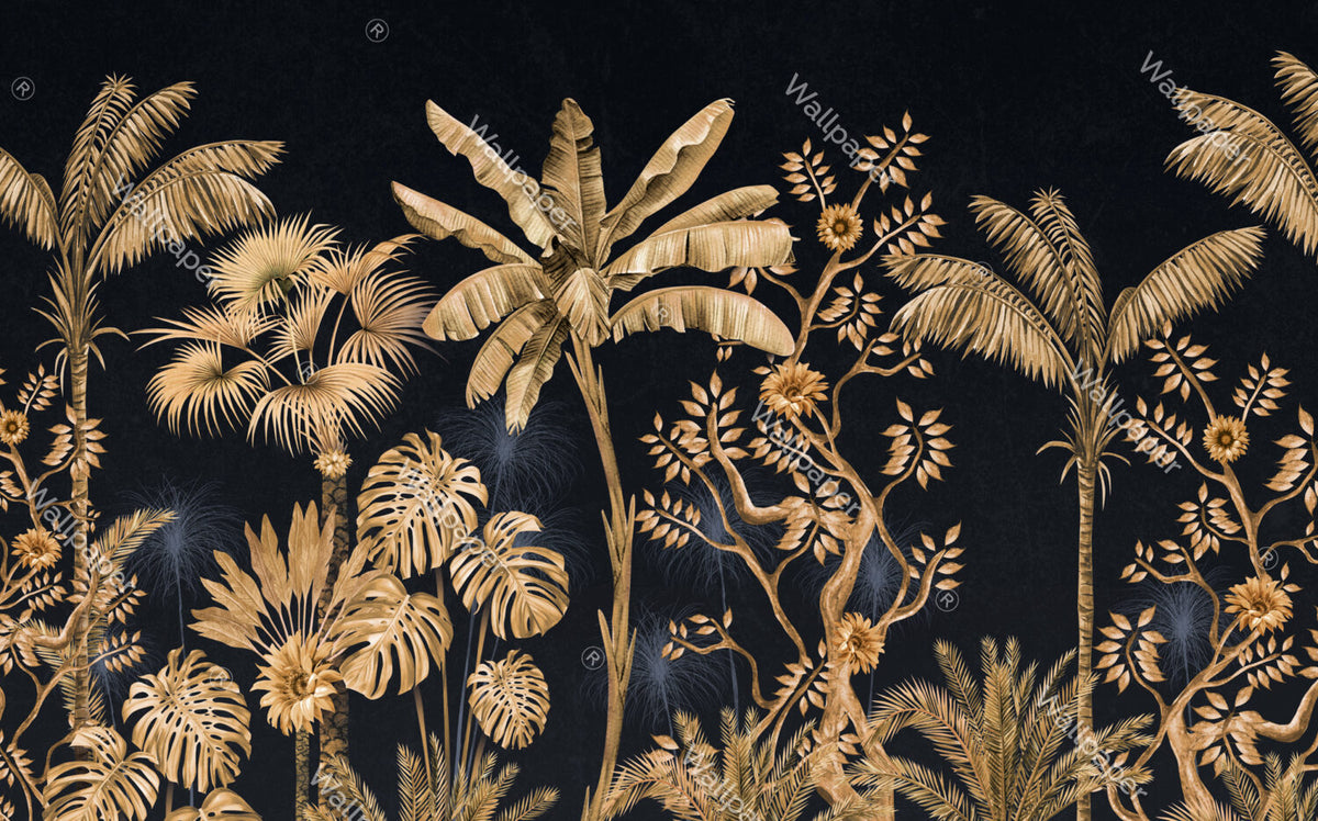 Black Gold Palm Wallpaper : Golden Tropical Jungle Mural - View 2