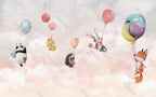 Pink Balloon Animals Wallpaper : Floating Hedgehog Nursery Mural - View 2