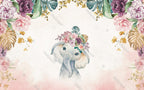 Baby Elephant Wallpaper : Floral Crown Watercolor Nursery Mural - View 2