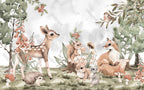 Woodland Babies Wallpaper : Watercolor Deer And Squirrel Mural - View 2