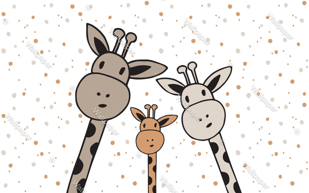 Cartoon Giraffe Family Wallpaper : Polka Dot Kids Mural - View 2
