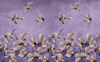 Purple Crane Wallpaper : Distressed Lilac Flying Birds Mural - View 2