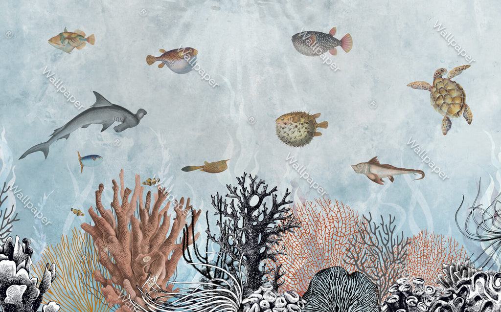 Underwater Coral Wallpaper : Fish And Sea Plants Mural - View 2