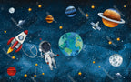 Little Astronaut Wallpaper : Watercolor Earth and Stars Mural - View 2