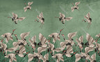 Green Crane Wallpaper : Distressed Sage Flying Birds Mural - View 2