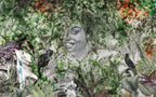 Jungle Face Wallpaper : Sketch Portrait With Tropical Leaves Mural - View 2