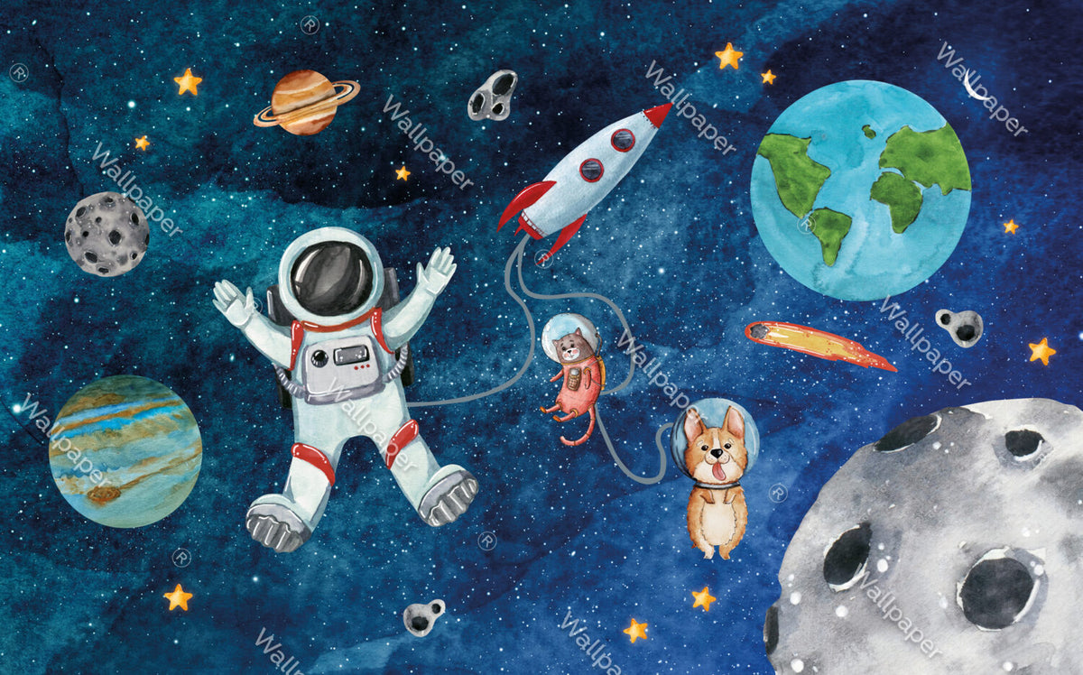 Cute Space Astronauts Wallpaper : Cat Astronaut Galaxy Mural - View 2
