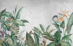 Banana Leaf Wallpaper : Tropical Plants And Kingfisher Mural - View 2
