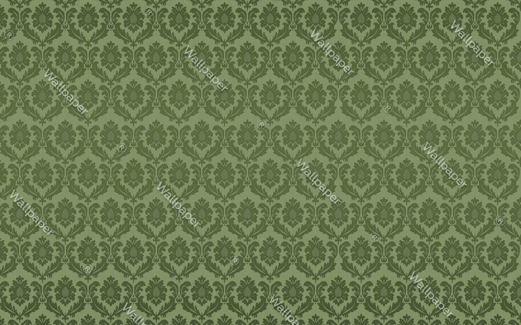 Green Damask Wallpaper : Classic Olive Floral Pattern - View 2