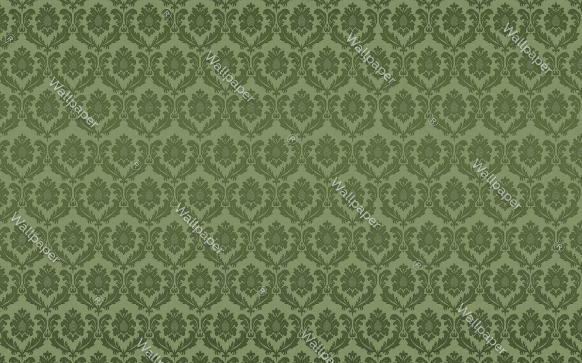 Green Damask Wallpaper : Classic Olive Floral Pattern - View 2