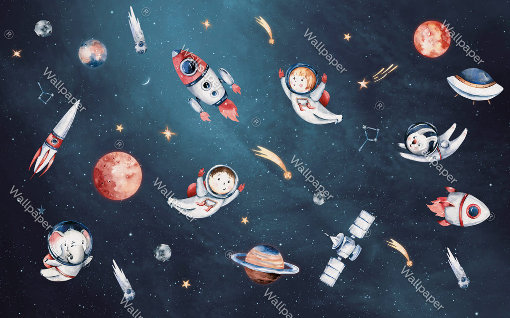Astronaut Kids Wallpaper : Planets and Comets Mural - View 2