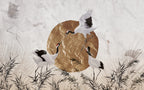 Gold Sun Crane Wallpaper : Japanese Bird And Gold Leaf Mural - View 2