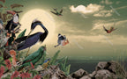 Exotic Birds Wallpaper : Heron and Hoopoe Moonlit Jungle Mural - View 2