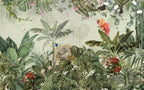 Colorful Tropical Birds Wallpaper : Protea and Monstera Jungle Mural - View 2