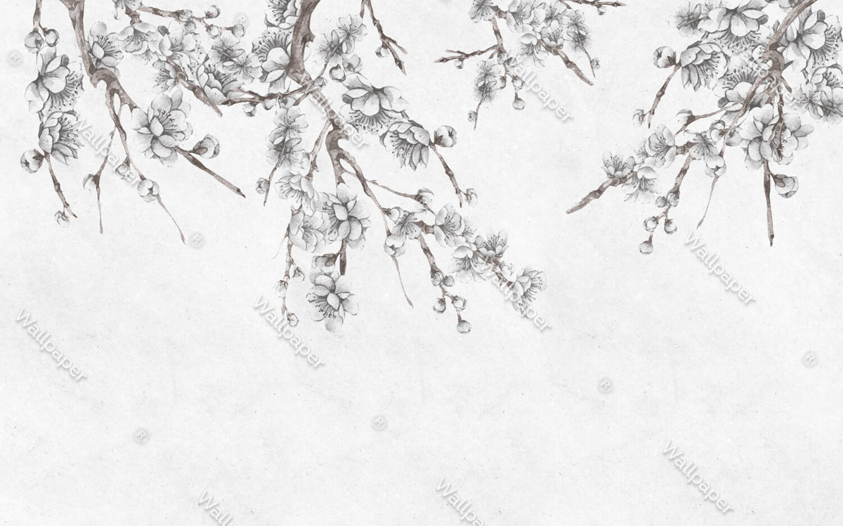 Cherry Blossom Sketch Wallpaper : Grey Branch Mural - View 2