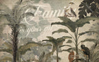 Retro Jungle Script Wallpaper : Birds and Monkeys Mural - View 2