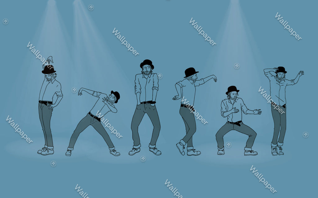 Dancing Men Wallpaper : Line Art On Blue Mural - View 2