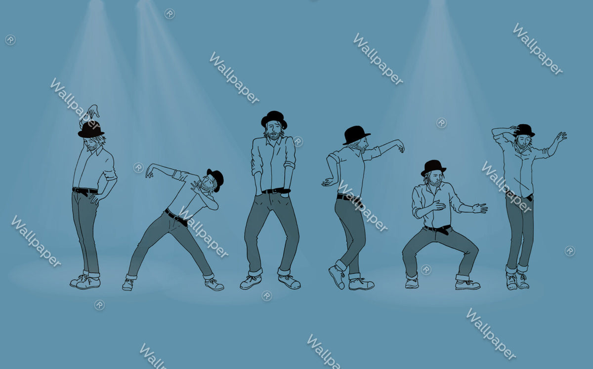 Dancing Men Wallpaper : Line Art On Blue Mural - View 2